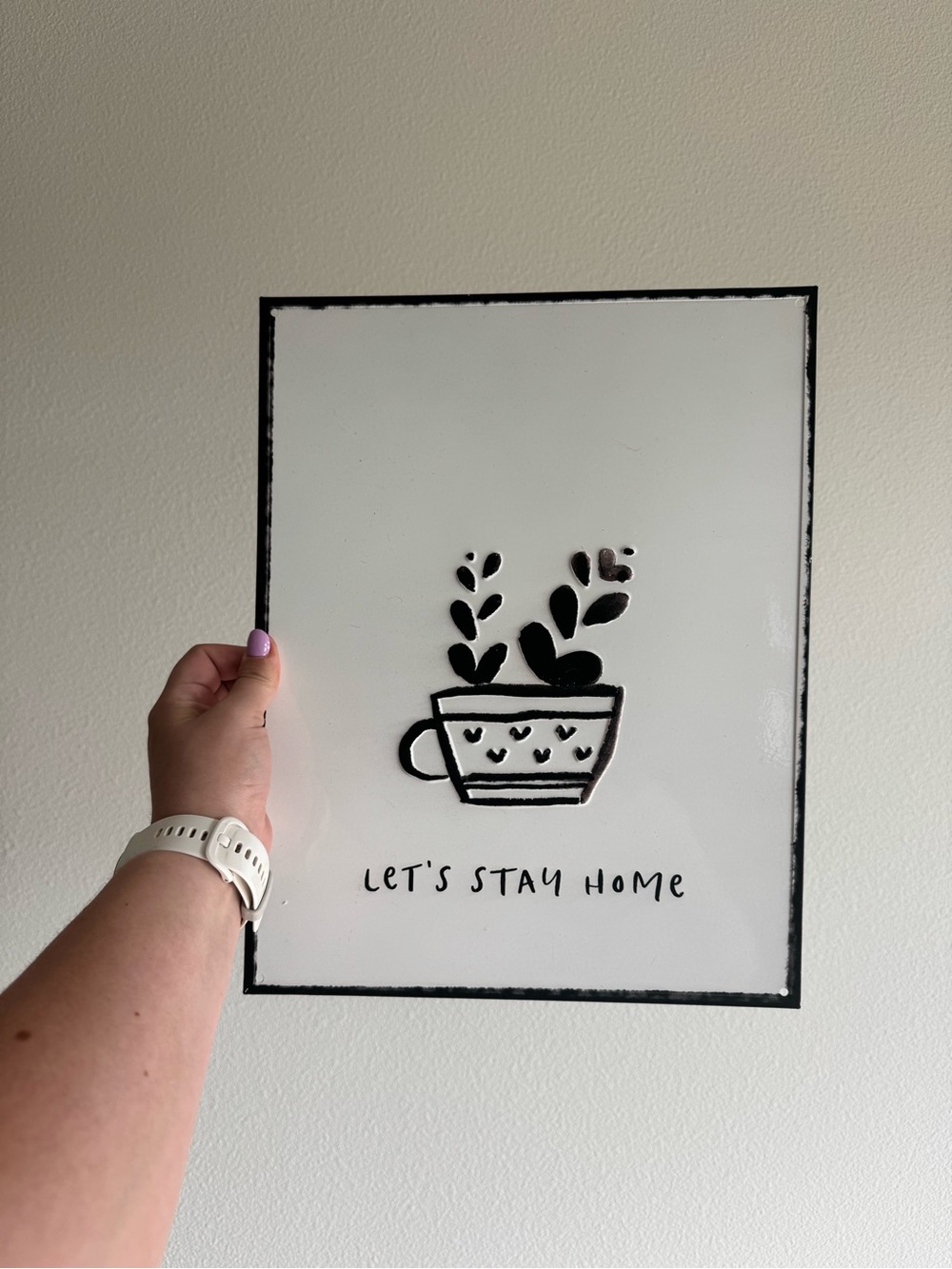 Let’s Stay Home Ceramic Wall Art - Black & White Plant Mug